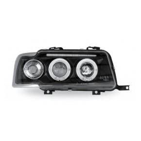 Тюнинг - комплект линзованных фар ангельские глазки литой указатель поворота внутри черные Audi B4