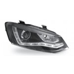 Тюнинг - комплект линзованных фар с led (светодиоды) с регулирующим мотором внутри черные Volkswagen Polo седан / хетчбек