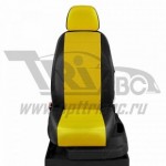 Чехлы AUDI A3 8V 2012-. Боковины: Чёрные. Середина: Жёлтая с перфорацией. Спинка: Чёрная экокожа