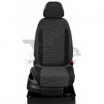 Чехлы AUDI A4 B6 2000-2004. Боковины: Чёрный креп. Середина: Белая точка, жаккард. Спинка: Чёрная экокожа