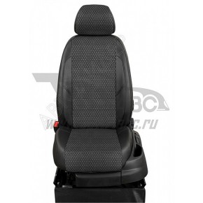 Чехлы BMW 5 E6x 2003-2010. Боковины: Чёрная экокожа. Середина: Квадрат, жаккард. Спинка: Чёрная экокожа