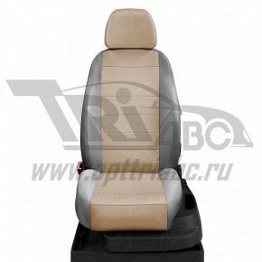 Чехлы CHEVROLET Aveo 2006-2012. Боковины: Светло-серые. Середина: Бежевая с перфорацией. Спинка: Светло-серая экокожа