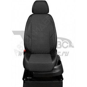 Чехлы CHEVROLET Orlando 2010-. Боковины: Чёрная экокожа. Середина: Серый креп. Спинка: Чёрная экокожа