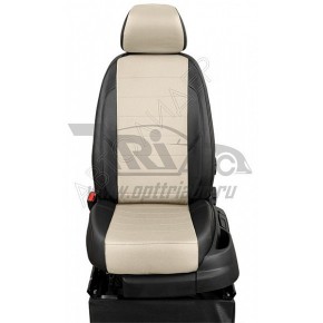 Чехлы CHEVROLET Spark II 2005-2009. Боковины: Черные. Середина: Бежевая с перфорацией. Спинка: Чёрная экокожа