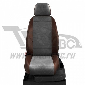 Чехлы FORD C-Max 2010-. Боковины: Шоколад экокожа. Середина: Тёмно-серая алькантара. Спинка: Шоколад экокожа