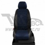 Чехлы HYUNDAI Accent III 2006-2011. Боковины: Чёрная экокожа. Середина: Синий жаккард. Спинка: Чёрная экокожа