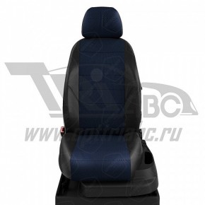 Чехлы HYUNDAI Accent III 2006-2011. Боковины: Чёрная экокожа. Середина: Синий жаккард. Спинка: Чёрная экокожа