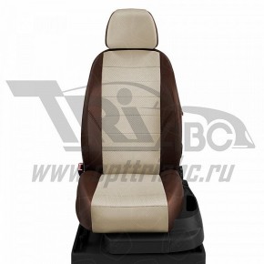 Чехлы MITSUBISHI Lancer X 2007-. Боковины: Шоколад экокожа. Середина: Кремовая с перфорацией. Спинка: Шоколад экокожа