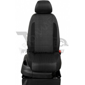 Чехлы MITSUBISHI Pajero Sport 2008-2016. Боковины: Чёрный креп. Середина: Готика жаккард. Спинка: Чёрная экокожа