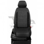 Чехлы SUZUKI Vitara 1988-2006. Боковины: Чёрный креп. Середина: Синяя точка, жаккард. Спинка: Чёрная экокожа