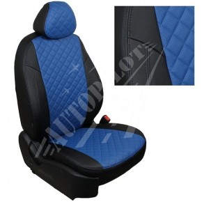 Чехлы для Nissan Almera III (G15) сплошная с 13г. (Экокожа ромб Черный + Синий)