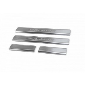 Накладки на пороги  Hyundai Solaris 2017-, нержавеющая сталь, 4 шт.