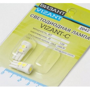 2042 Керамическая бесцокольная одноконтактная лампа Т10-5050 12в 5 диодов 100LM /цвет белый./