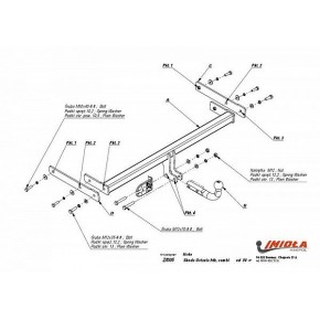Фаркоп Skoda Octavia Tour 2004-2010, Skoda Octavia лифтбек/универсал 1998-2004 твердое крепление (без электрики)