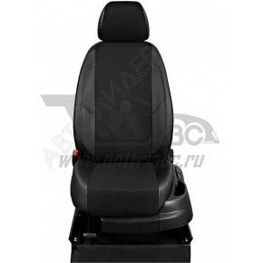 Чехлы PEUGEOT 4007 2007-2012. Боковины: Чёрная экокожа. Середина: Чёрный креп. Спинка: Чёрная экокожа