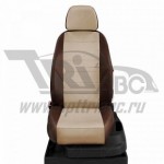Чехлы VOLKSWAGEN Touran 2015-. Боковины: Шоколад экокожа. Середина: Бежевая с перфорацией. Спинка: Шоколад экокожа