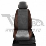 Чехлы VOLKSWAGEN Touran 2015-. Боковины: Шоколад экокожа. Середина: Тёмно-серая алькантара. Спинка: Шоколад экокожа