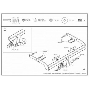 Фаркоп оцинкованный Ford Galaxy 2000-2006, SEAT Alhambra 2000-2010, Volkswagen Sharan 2000-2010 твердое крепление (без электрики)