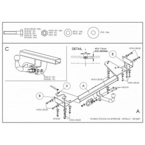 Фаркоп оцинкованный Hyundai Tucson 2004-2010, Kia Sportage 2004-2010 съемное крепление (без электрики)