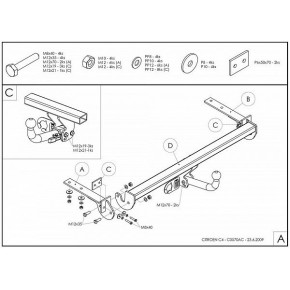 Фаркоп оцинкованный Citroen C4 седан 2008-2013, сборка Южная Америка твердое крепление (без электрики)