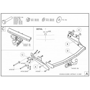 Фаркоп оцинкованный Hyundai Starex 2008-, Hyundai H1 2008-2018 съемное крепление (без электрики)