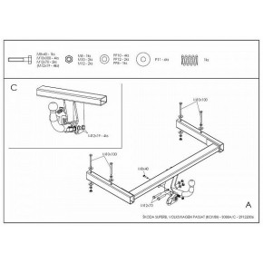 Фаркоп оцинкованный Skoda Supreb I 2002-2008, Volkswagen Passat B5 седан/универсал 1996-2005 твердое крепление (без электрики)