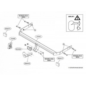 Фаркоп тип A Skoda Octavia 13- твердое крепление,нагрузка 1800/100 подрезка бамп.невидим (без электрики)