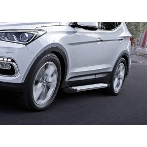 Пороги Rival Silver Hyundai Santa Fe 2012-2016-/Hyundai Santa Fe Premium 2015-2016, алюминиевый профиль 180 см