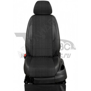 Чехлы NISSAN Sentra B17 2012-. Боковины: Чёрная экокожа. Середина: Рельсы, жаккард. Спинка: Чёрная экокожа