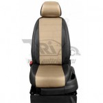 Чехлы TOYOTA Verso 2012-. Боковины: Черные. Середина: Синяя с перфорацией. Спинка: Чёрная экокожа