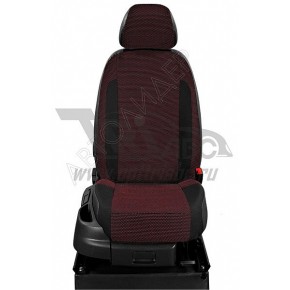 Чехлы OPEL Astra J 2009-. Боковины: Чёрный креп. Середина: Квадрат жаккард. Спинка: Чёрная экокожа