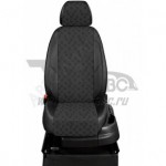 Чехлы RENAULT Fluence 2009-. Боковины: Чёрная экокожа. Середина: Красный жаккард. Спинка: Чёрная экокожа