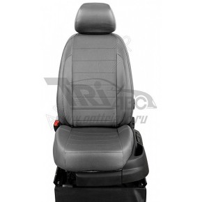 Чехлы RENAULT Scenic 1996-2003. Боковины: Черные. Середина: Оранжевая с перфорацией. Спинка: Чёрная экокожа