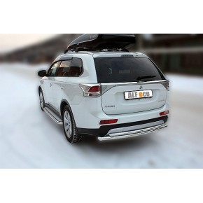 Защита задняя для Mitsubishi Outlander 2014-2015 двойная D 60,3/42,4
