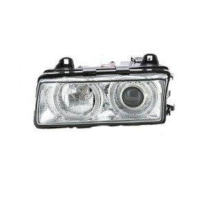 Левая фара хрустал линзованная внутри хром BMW E36