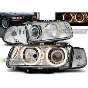 Тюнинг - комплект линзованных фар + указатель поворота ангельские глазки BMW E38