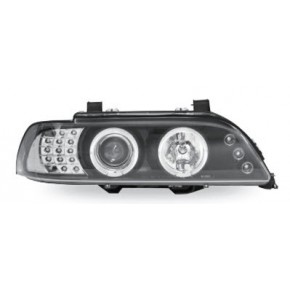 Тюнинг - комплект линзованных фар ангельские глазки с led (светодиоды) указатель поворота внутри черные BMW E39