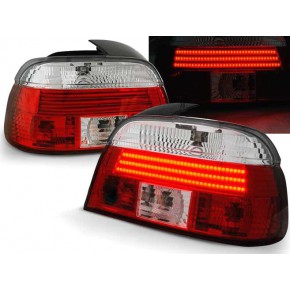 Задний фонарь внешний л+п (комплект) с led (светодиоды) габарит прозрачная хрустальная красно - белая BMW E39