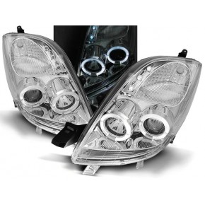 Тюнинг - комплект линзованных фар ангельские глазки с дхо Toyota Yaris - 2 поколение