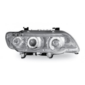 Тюнинг - комплект линзованных фар ангельские глазки внутри хром BMW E53 X5