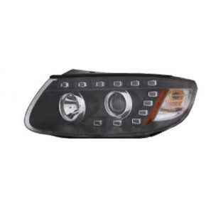 Тюнинг - комплект линзованных фар ангельские глазки с дхо механ внутри черная Hyundai Santa FE - 2 поколение