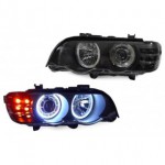 Тюнинг - комплект линзованных фар ангельские глазки с led (светодиоды) BMW E53 X5