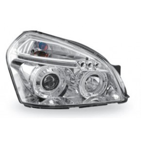 Тюнинг - комплект линзованных фар ангельские глазки внутри хром Hyundai Tucson