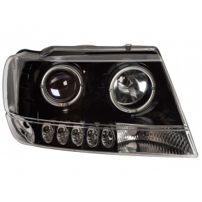 Тюнинг - комплект линзованных фар ангельские глазки с led (светодиоды) Jeep Grand Cherokee - 2 поколение WJ WG