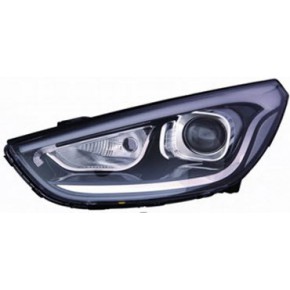 Фара левая линзованная под корректор с led (светодиоды) внутри чёрная Hyundai IX35
