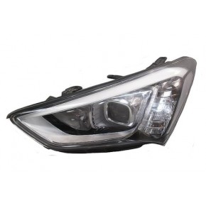 Фара левая линзованная +/- корректор с led (светодиоды) Hyundai Santa FE - 3 поколение