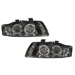 Тюнинг - комплект линзованных фар ангельские глазки хром Audi A4 B6