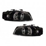 Тюнинг - комплект линзованных фар ангельские глазки черные Audi A4 B6