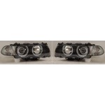 Тюнинг - комплект линзованных фар ангельские глазки + поворотники черные BMW E38