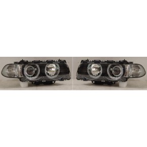 Тюнинг - комплект линзованных фар ангельские глазки + поворотники черные BMW E38